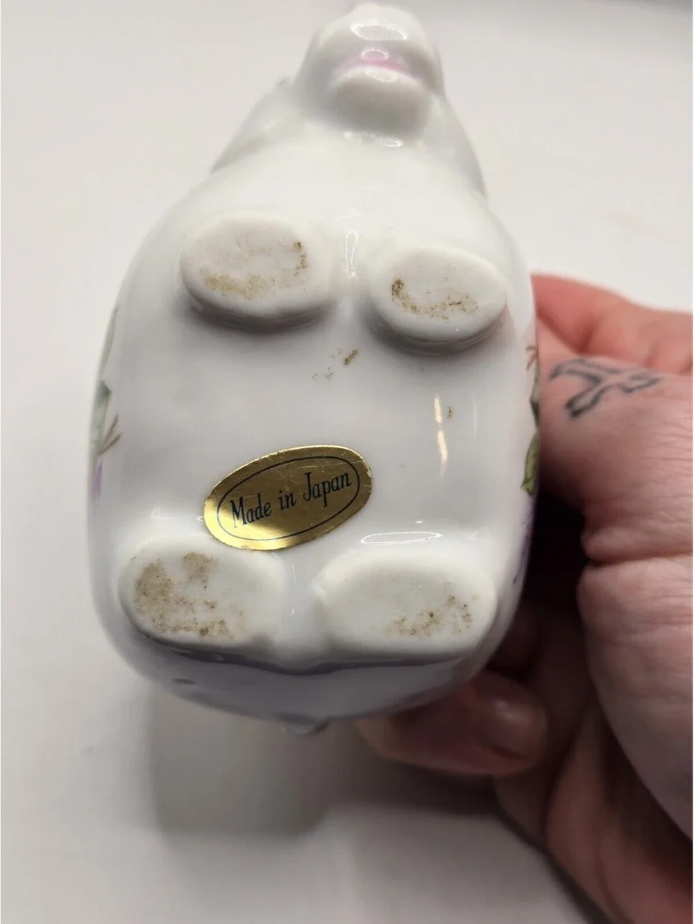 Vintage Japan Porcelain Cow Creamer Hand Painted Pink Roses Toothpick Holder